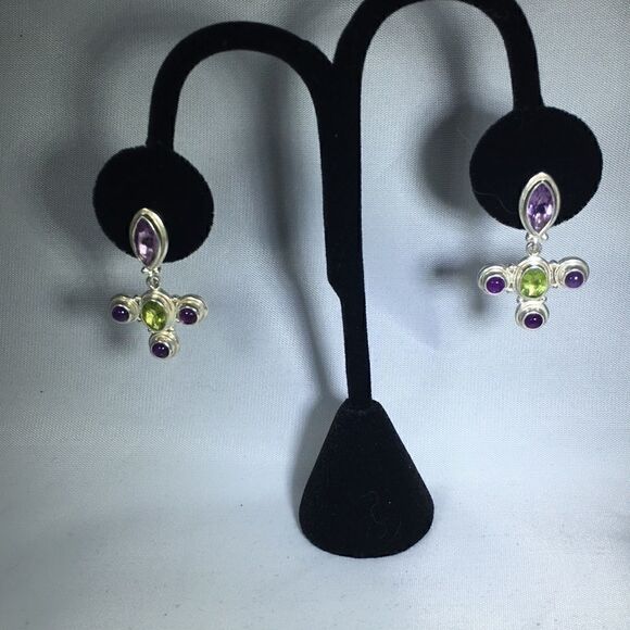 sajen Offerings sterling amethyst peridot earrings - Picture 2 of 2